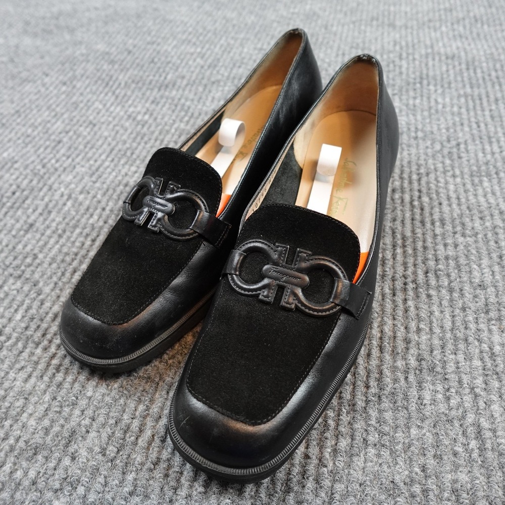 Salvatore Ferragamo Black Suede & Leather Loafers